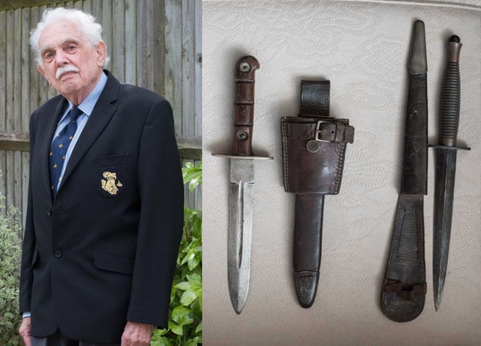 Veteran of the Burma campaign, John Hutchin, and some of his memorabilia. 